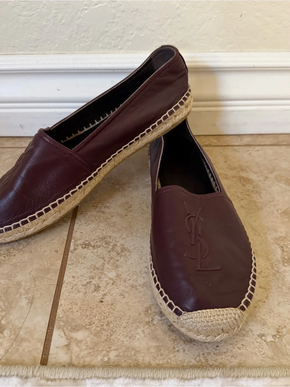 Authentic Saint Laurent Maroon Leather Espadrille Flats size 38